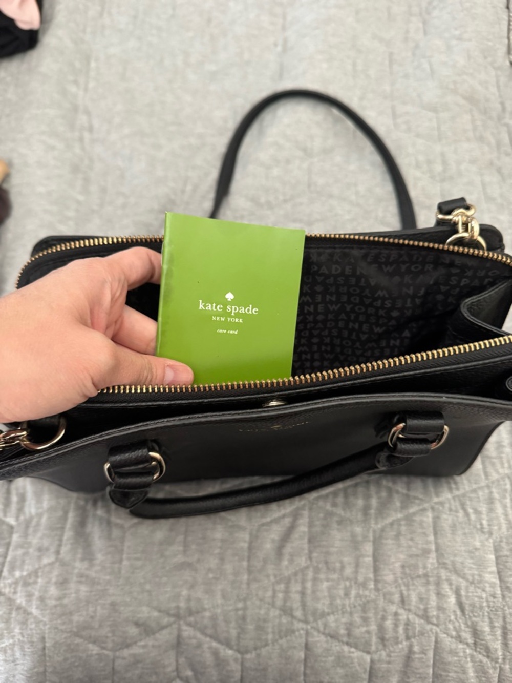 kate spade Black Pebbled Leather Double-Handle Satchel with Gold Hardware - Picture 4 of 4